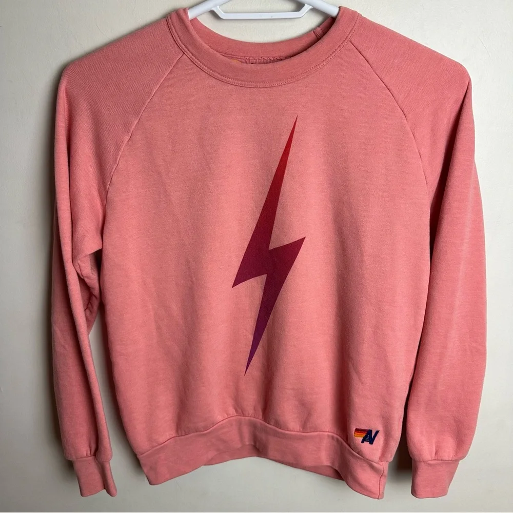 Aviator Nation Bolt Fade Pullover Sweatshirt Women's Size Small Crewneck Pink - Picture 9 of 9